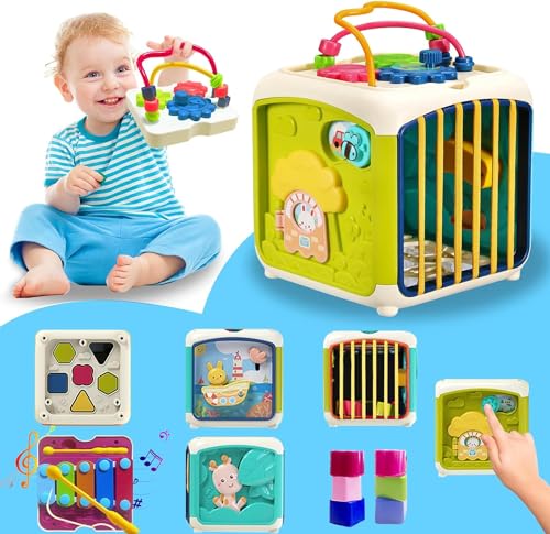 Afufu Montessori Spielzeug ab 1 Jahr, 7-in-1 Motorikwürfel Motorikspielzeug ab 1 2 3 Jahr, Aktivitätswürfel Baby, Activity Board für Kleinkinder, Sensorik Geschenk für Kinder Jungen Mädchen von Afufu