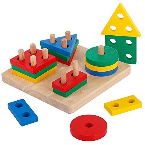 Afunti Spielzeug aus Holz, Formen zum Sortieren, Stapeln, Holzsammlungsspiel, Sortierer, Form Brain Teaser, Puzzles Building Block von Afunti