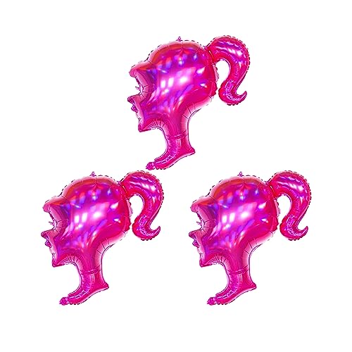 3Pcs Large Pink Girls Head Foil Balloons Hot Pink Princess Balloons For Pink Princess Doll Theme Party Girl Birthday Baby Shower Princess Makeup Birthday Decorations von Afuntuo