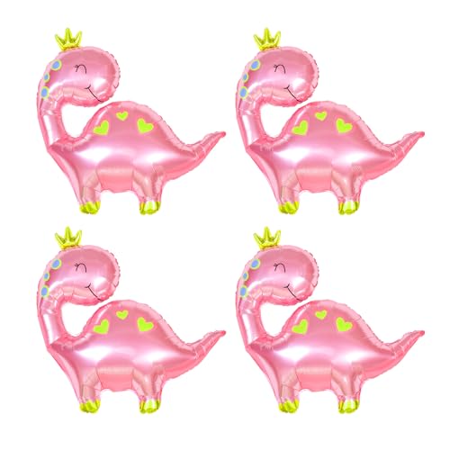 4 Stück Pink Dino-Luftballons, 38 Zoll Dino-Mädchenballons für Geburtstag Babyparty Geschlechtsenthüllung Royal Princess Wild One Partydekorationen von Afuntuo