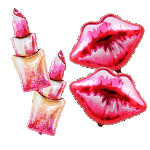 4Pcs Lippen Lippenstift Ballons, 49 Zoll roter Lippenstift und 30 Zoll Lippe Ballons für Galentines Day Make up Spa Pink Girl Party Spa Party von Afuntuo