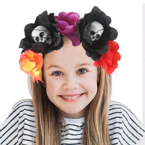 Afurl Halloween-Blumen-Stirnband, Horror-Stirnbänder für Frauen, Totenkopf Damen Haarschmuck, Gruselige Kopfbedeckung für den Urlaub, realistisches Blumenstirnband für Partys von Afurl