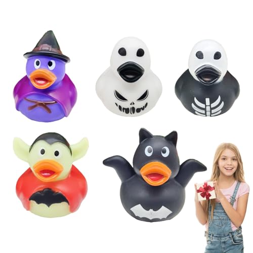 Afurl Halloween Duckies für Kinder,Halloween Duckie Puppenset - Entenspielzeug - 5X Sound- und Wasserspiel-Cartoon-Puppe, Halloween-Dekoration Sound-Wasserspiel-Cartoon-Puppe, Auto- und Heimdekoration von Afurl