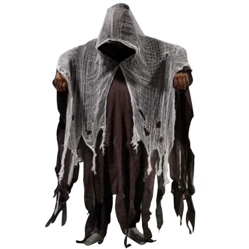 Afurl Halloween-Geisterumhang, Halloween-Kostüm für Erwachsene, männlicher Geist,Atmungsaktives Spukhaus-Cosplay-Kostüm für Erwachsene - Gruselige Aktivitäten Cosplay-Kostüm für Bühnenauftritte von Afurl