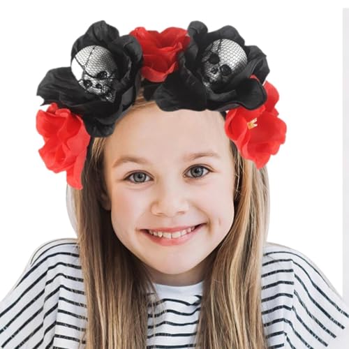 Afurl Halloween-Stirnbänder für Frauen, Halloween-Blumen-Stirnband | Totenkopf Damen Haarschmuck - Gruselige Kopfbedeckung für den Urlaub, realistisches Blumenstirnband für Partys von Afurl