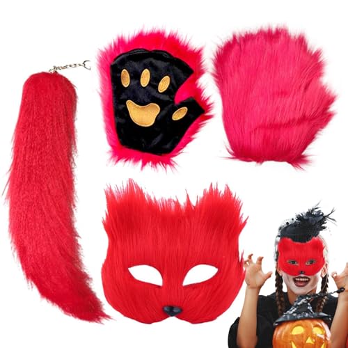 Afurl Halloween-Tiermaske,Tiermaske - Verkleidungsmaske mit Schwanz und Handschuhen - Halloween-Maske, Fotoautomaten-Requisiten für Halloween-Dekoration, Kostümzubehör von Afurl