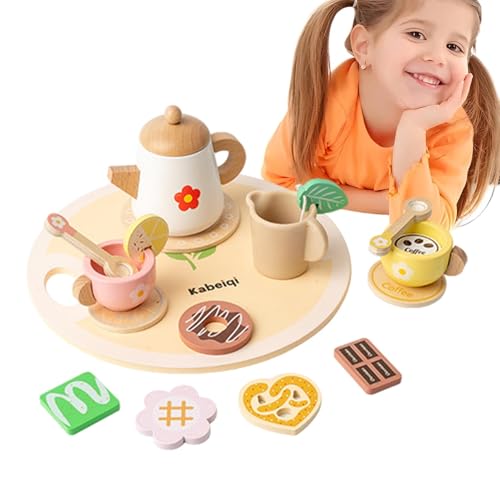 Afurl Rollenspiel-Teeparty-Set, Spielzeug-Teeset für Kleinkinder | Kinderküche Rollenspielset,Luxuriöses Rollenspiel-Teeservice aus Holz mit Tassen, Tellern und Zubehör für Mädchen von Afurl