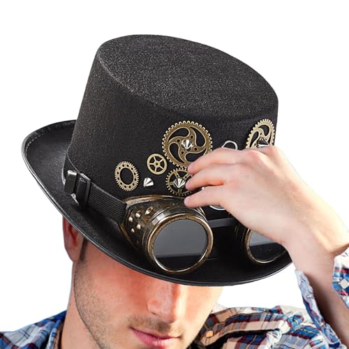 Afurl Steampunk Cosplay Hut, Steampunk Kostüm Hut | Unisex Gothic Steampunk Zylinder mit Schutzbrille,Kostümzubehör für Cosplay-Maskerade, Anziehhut für Damen und Herren von Afurl