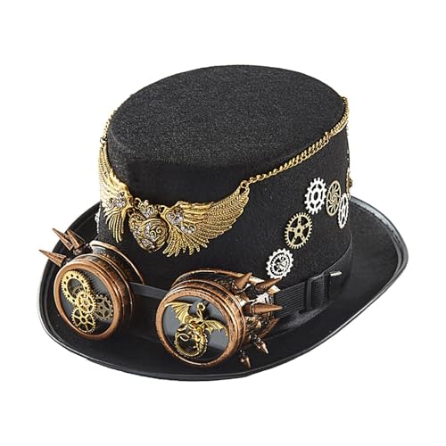 Afurl Steampunk-Hut mit Schutzbrille, Cowboy-Hüte Damen Herren, Leichter Steampunk-Hut, Halloween-Kostüme mit verstellbarem Riemen für Gothic-Steampunk-Zubehör von Afurl