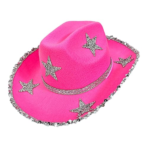 Afurl Strass Cowgirl Hut,Stern Cowboyhut | Filz-Stern-Cowboyhut für Damen,Weicher Cowboyhut, leichter Cowboyhut zum Feiern, Tanzen von Afurl