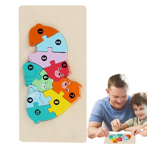 Afurl Tier-Blockpuzzle, Tierpuzzle für Kleinkinder, Holzpuzzles für Kinder, Pädagogisches niedliches Tierpuzzle zum Lernen, Erkennen von Farben und Formen von Afurl