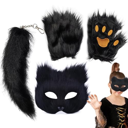 Afurl Tiermaske, Halloween Tier Gesichtsbedeckung | Dress Up Gesichtsbedeckung mit Schwanz und Handschuhen,Kostümzubehör, Halloween-Maske für den Maskenball von Afurl