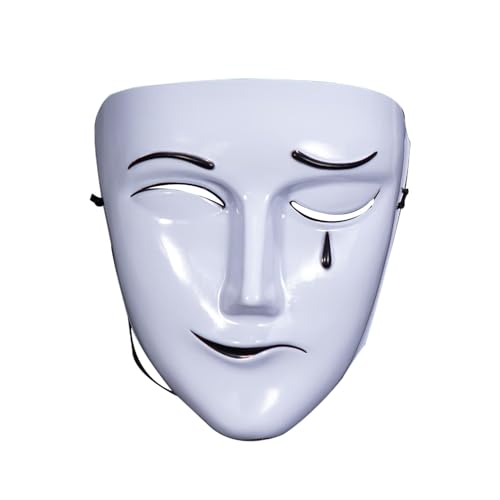 Afurl Vollgesichts-Maskerade-Maske, weiße Maske,Lustige Trauer- und Lachmaske, traurige und glückliche Maske, schicke coole Gesichtsbedeckung für Karnevals-Cosplay von Afurl