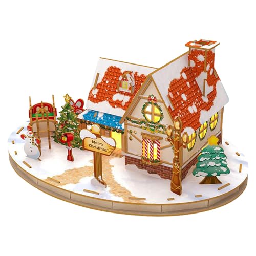 Afurl Weihnachtsdorf 3D-Puzzle, 3D-Puzzle-Hütte,3D-Holzpuzzle-Bastelset | Zusammenbau-Modellbausätze, Tischdekoration, Weihnachtsdekoration, Tiny House-Bausatz für Erwachsene und Kinder von Afurl