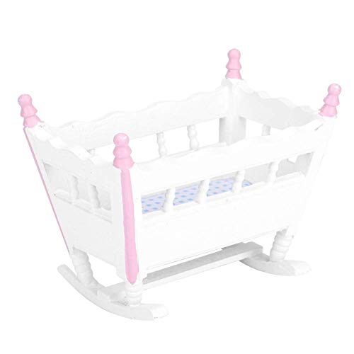 Puppenhaus Mini Babywiege, Miniaturmöbel Babywiege Spielhaus Spielzeug Ornament Puppendekoration Wiege für 1/12 Puppenhauszubehör von Agatige