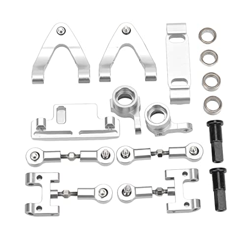 RC Auto Metall Zubehör Set, RC Oberer Unterer Querlenker Lenkbecher Hex Adapter Metall Zubehör Set für WPL D12 RC Auto(Silber-) von Agatige