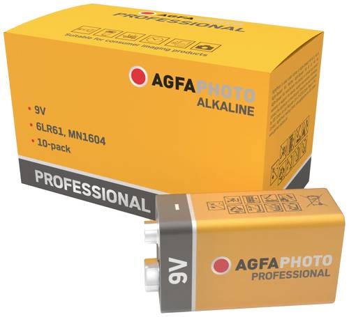 AgfaPhoto Professional 6LR61 9V Block-Batterie Alkali-Mangan 9V 10St. von Agfaphoto