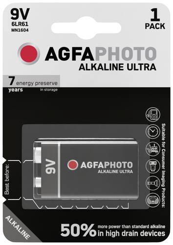 AgfaPhoto Ultra 6LR61 9V Block-Batterie Alkali-Mangan 9V 1St. von Agfaphoto