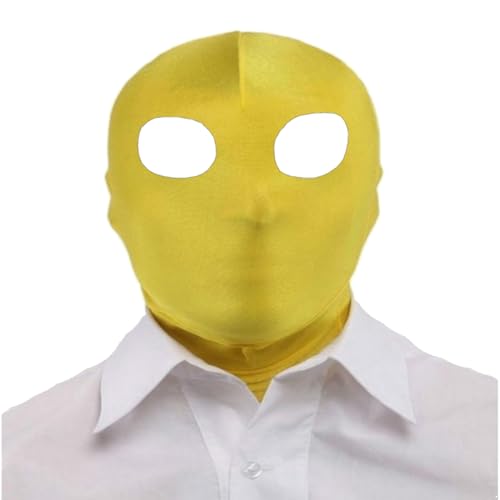 Agoky 2 Löcher Kopfmaske Sexy Maske mit offenem Augen Stretch Gesichtsmaske Sexspielzeug Maske Kopfbedeckung für Erwachsene Clubwear Gelb One Size von Agoky