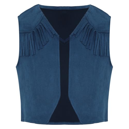 Agoky Baby Jungen Cowboy Kostüm Western Wildleder Gilet Ärmellose Gilet Vorne Offene Anzugweste Retro Blazer Jacke Hippie Outfits Navy blau 50-56 von Agoky