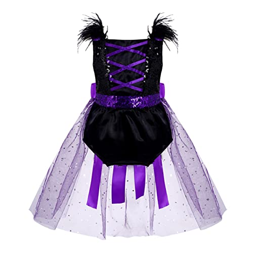 Agoky Baby Mädchen Hexen Kostüm Pailletten Strampler Body Gothic Partykleid mit Hut Fasching Karneval Verkleidung Violett 98-104 von Agoky