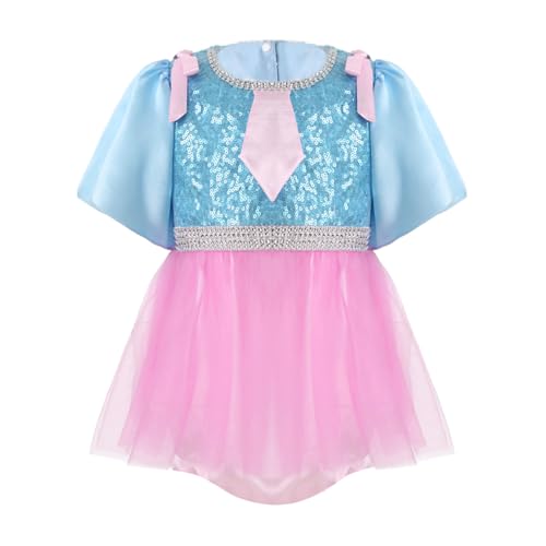 Agoky Baby Mädchen Pailletten Body Kurzarm Strampler mit Tutu Rock Prinzessin Satin Tüll Kleider Weihnachten Kostüm Xmas Silvester Festzug Outfits Blau Rosa 50-56 von Agoky