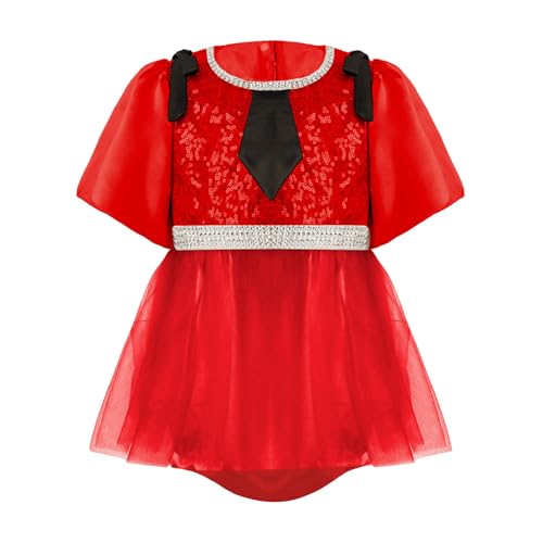 Agoky Baby Mädchen Pailletten Body Kurzarm Strampler mit Tutu Rock Prinzessin Satin Tüll Kleider Weihnachten Kostüm Xmas Silvester Festzug Outfits Rot 50-56 von Agoky