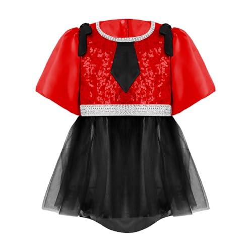 Agoky Baby Mädchen Pailletten Body Kurzarm Strampler mit Tutu Rock Prinzessin Satin Tüll Kleider Weihnachten Kostüm Xmas Silvester Festzug Outfits Rot schwarz 50-56 von Agoky