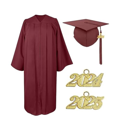 Agoky Damen Bachelor Kostüm Abschluss Talar Robe mit Doktorhut Loose Fit Tunika Kleid Graduation Uniformen Schule Hochschule Absolventen Burgundy M von Agoky