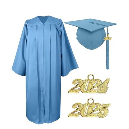 Agoky Damen Bachelor Kostüm Abschluss Talar Robe mit Doktorhut Loose Fit Tunika Kleid Graduation Uniformen Schule Hochschule Absolventen Hellblau S von Agoky