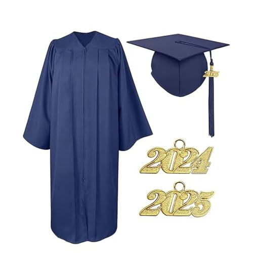 Agoky Damen Bachelor Kostüm Abschluss Talar Robe mit Doktorhut Loose Fit Tunika Kleid Graduation Uniformen Schule Hochschule Absolventen Navy blau L von Agoky