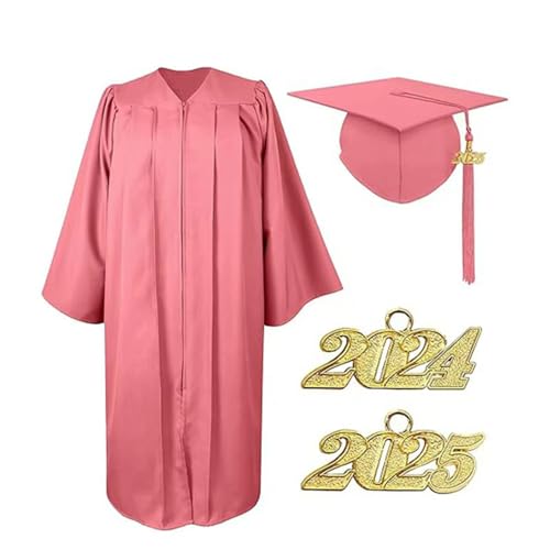 Agoky Damen Bachelor Kostüm Abschluss Talar Robe mit Doktorhut Loose Fit Tunika Kleid Graduation Uniformen Schule Hochschule Absolventen Rosa XL von Agoky