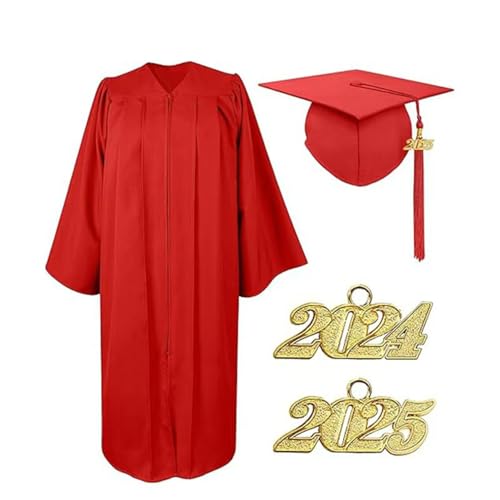 Agoky Damen Bachelor Kostüm Abschluss Talar Robe mit Doktorhut Loose Fit Tunika Kleid Graduation Uniformen Schule Hochschule Absolventen Rot M von Agoky