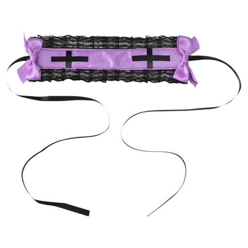 Agoky Damen Mädchen Stirnband mit Schleife Spitze Plissiert Rand Lolitae Haarreif Anime Haarband Kopfschmuck für Cosplay JK Kostüm Violett One Size von Agoky