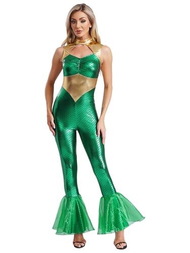 Agoky Damen Wetlook Jumpsuit Ärmellos Overall Meerjungfrau Ganzkörperanzug aus Crop Top und lange Hose mit Schlag Glänzend Lack Leder Catsuit Clubwear Grün XL Agoky Damen Wetlook Jumpsuit Ärmellos Overall Meerjungfrau Ganzkörperanzug aus Crop Top und lange Hose mit Schlag Glänzend Lack Leder Catsuit Clubwear Grün XL von Agoky