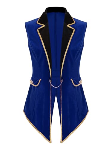 Agoky Damen Zirkusdirektor Showman Kostüm Anzug Jacke Weste mit Revers Kragen Vorne Offene Gilet für Musical Parade Frack Zirkus Uniform Blau XL von Agoky