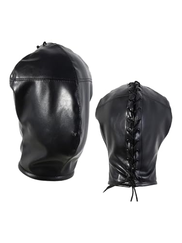 Agoky Erwachsene Spielzeug Kopfmaske Clubwear Maske Kunstleder Full Cover Gesichtsmaske Reizvoll Kopfhaube Cosplay Kopfbedeckung Schwarz B One Size von Agoky