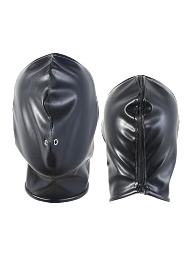 Agoky Erwachsene Spielzeug Kopfmaske Clubwear Maske Kunstleder Full Cover Gesichtsmaske Reizvoll Kopfhaube Cosplay Kopfbedeckung Schwarz C One Size von Agoky