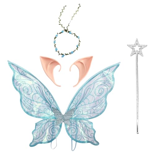 Agoky Fee Kostüm Set für Frauen und Mädchen Fee Schmetterling Flügel Blumengirlande Zauberstab & Elfenohren Blaues Set One Size Agoky Fee Kostüm Set für Frauen und Mädchen Fee Schmetterling Flügel Blumengirlande Zauberstab & Elfenohren Blaues Set One Size von Agoky