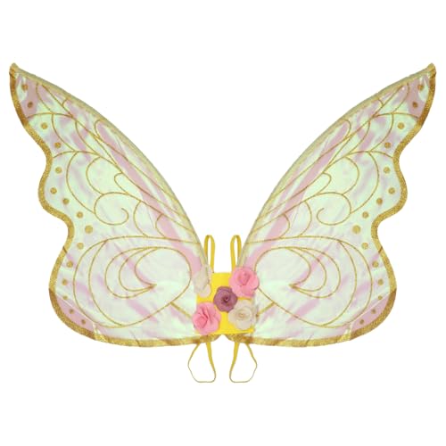 Agoky Feenflügel Glitzer Schmetterling Farbverlauf Sheer Engelsflügel Zauberwelt Elfenflügel Schmetterlingsflügel Cosplay Halloween Requisiten Gold One Size von Agoky