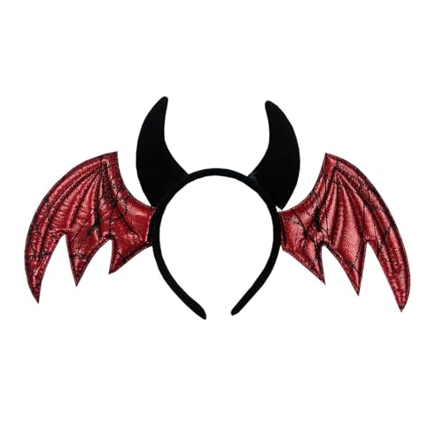 Agoky Halloween Dämon Teufelshörner Haarreif mit Fledermausflügel Devil Horns Stirnband Gothic Kopfschmuck Cosplay Maskerade Fasching Requisiten Rot One Size von Agoky