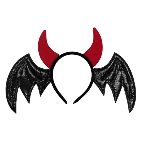 Agoky Halloween Dämon Teufelshörner Haarreif mit Fledermausflügel Devil Horns Stirnband Gothic Kopfschmuck Cosplay Maskerade Fasching Requisiten Schwarz One Size von Agoky