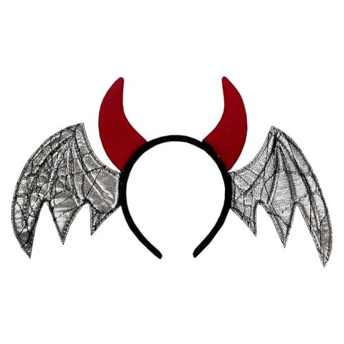 Agoky Halloween Dämon Teufelshörner Haarreif mit Fledermausflügel Devil Horns Stirnband Gothic Kopfschmuck Cosplay Maskerade Fasching Requisiten Silber One Size von Agoky