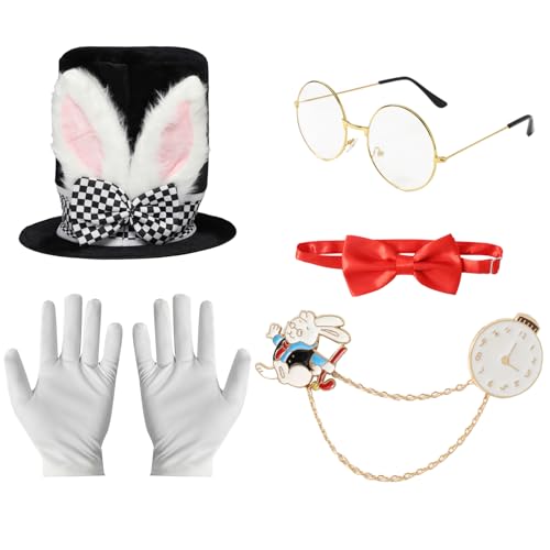 Agoky Halloween Erwachsene Magier Zylinder Top Hut Fliege Handschuhe Brille Zauberstab Taschenuhr Mesh Rock Set Zauberer Ringmaster Cosplay Fasching Party Typ D One Size von Agoky