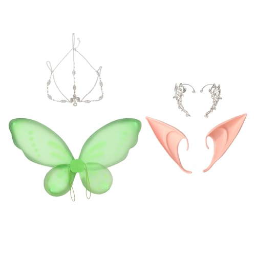 Agoky Halloween Feen Kostüm Schmetterling Feenflügel mit Elfenohren Kopfkette Set Glitzernde Elfenflügel Mottoparty Fasching Maskerade Cosplay Typ C One Size von Agoky