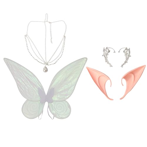 Agoky Halloween Feen Kostüm Schmetterling Feenflügel mit Elfenohren Kopfkette Set Glitzernde Elfenflügel Mottoparty Fasching Maskerade Cosplay Typ F One Size von Agoky