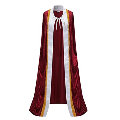 Agoky Halloween Königsmantel Gold Trim Samtmantel Cape Deluxe Königsumhang Lange Königliche Robe für Fasching Mottoparty Stage Performance Burgundy L von Agoky