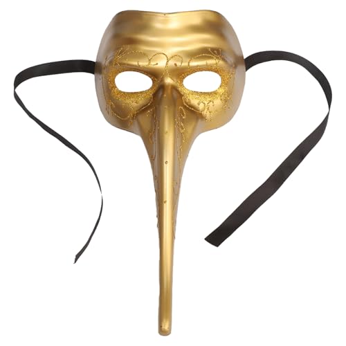 Agoky Halloween Lange Nase Maskerade Maske Erwachsene Venezianische Maske Gothic Punk Vogelmaske Schnabelmaske für Party Abschlussball Cosplay Gold One Size von Agoky