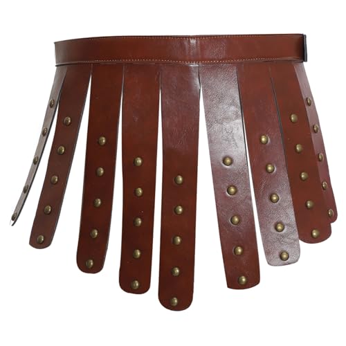 Agoky Halloween Mittelalterlich Kunstleder Quastenrock Krieger Gladiator Rüstungsrock Taillengürtel Punk Gothic Rockgürtel Cosplay Kostüm Nachtclub Braun One Size von Agoky