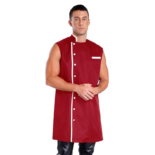 Agoky Herren Ärmellose Weste Stehkragen Gilet Lang mit Knopfleiste Robe Tunika Top Halloween Klerus Priester Kostüm Rot XL von Agoky